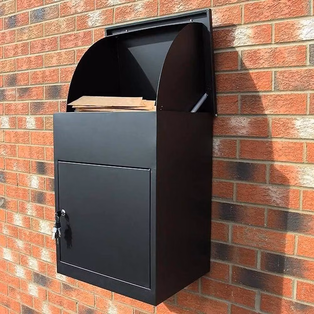 FLAVORA Lockable Wall-Mounted Parcel Drop Box in Grey Galvanised Steel, H 58.0 cm x W 44.5 cm x D 35.0 cm – 3
