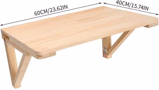 FLAVORA Beige Wooden Wall Mounted Folding Drop Leaf Laptop Desk, W: 60 cm, D: 40 cm