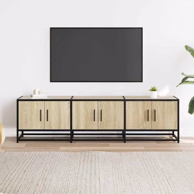 Berkfield Home TV Cabinet in Sonoma Oak and Beige, W/D/H: 150 x 35 x 41 cm