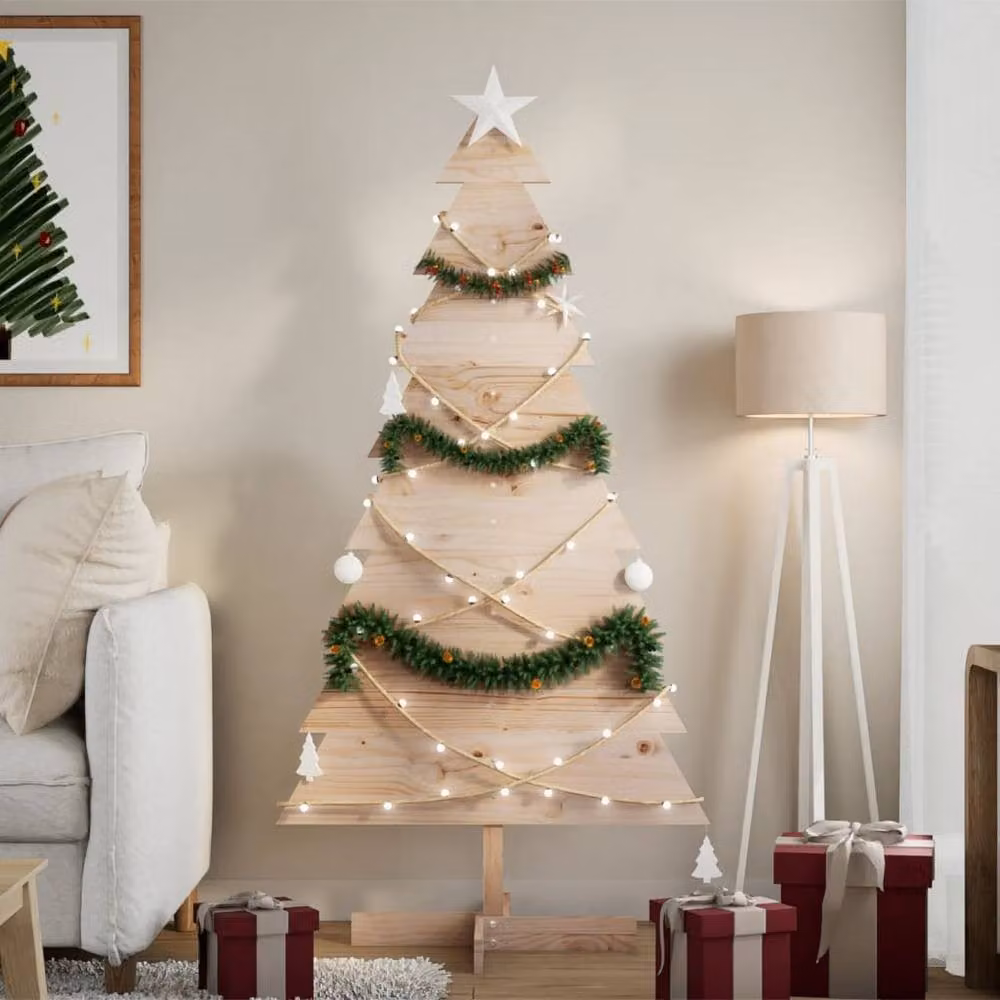 Berkfield Home Festive Wooden Christmas Tree in Beige, Height: 150 cm – 2