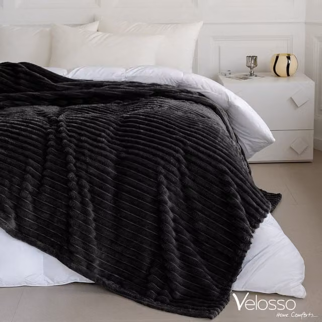 Velosso Super Soft Chunky Cord Blanket Throw in Black, W: 200 cm, D: 240 cm – 1