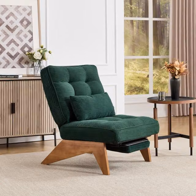 Aosom Emerald Reclining Accent Chair with Foldable Ottoman and Lumbar Pillow, W/D/H: 73 x 127 x 90 cm