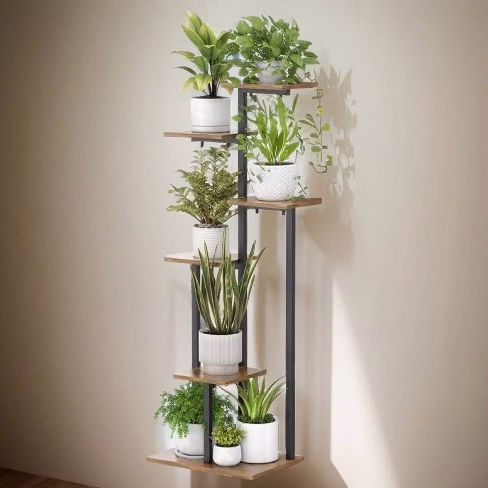 PAWNORA 6 Tier Metal Plant Shelf Rack with 7 Pots in Black, W/D/H: 118 x 40 x 280 cm – 2