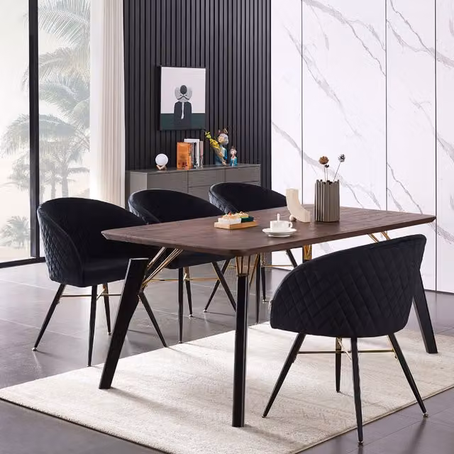 Vittorio Cosmo LUX Modern Rectangular Dining Set with Table and 4 Chairs in Black and Gold