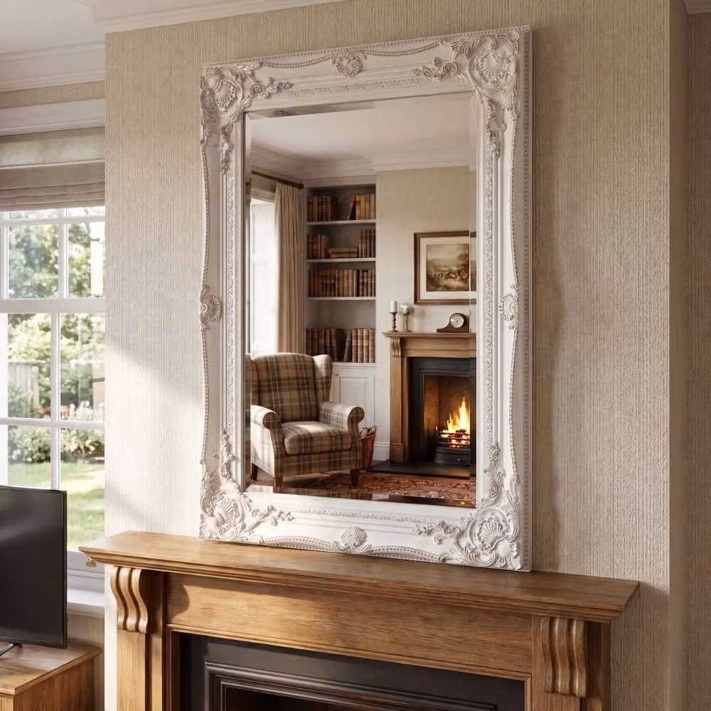 HOME LUXE INTERIOR Shabby Chic Baroque Wall Mirror in White, W: 60 cm, H: 90 cm – 3