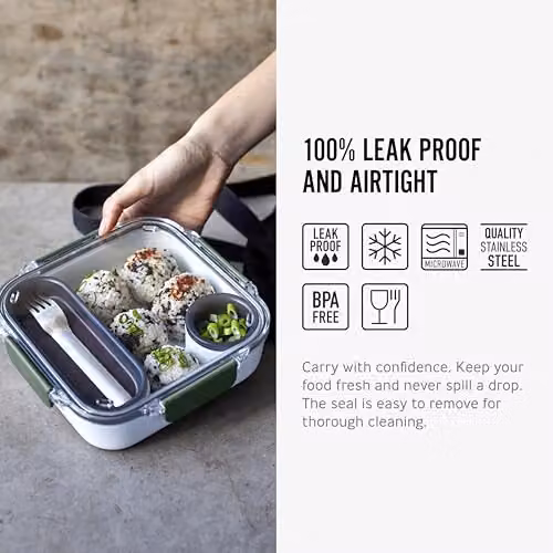 Black + Blum Bento Lunch Box with Cutlery, Leakproof and Microwave Safe, 1L, Green – 2