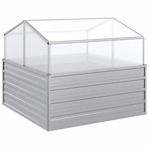 vidaXL Garden Raised Bed with Greenhouse in Silver, W/D/H: 100 x 100 x 85 cm