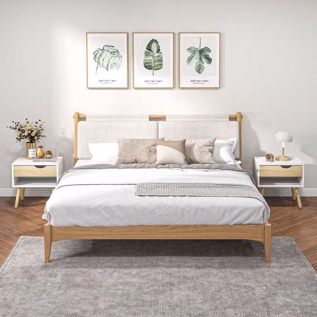 HOMCOM Set of 2 Modern Bedside Tables with Drawer and Shelf in Brown and White