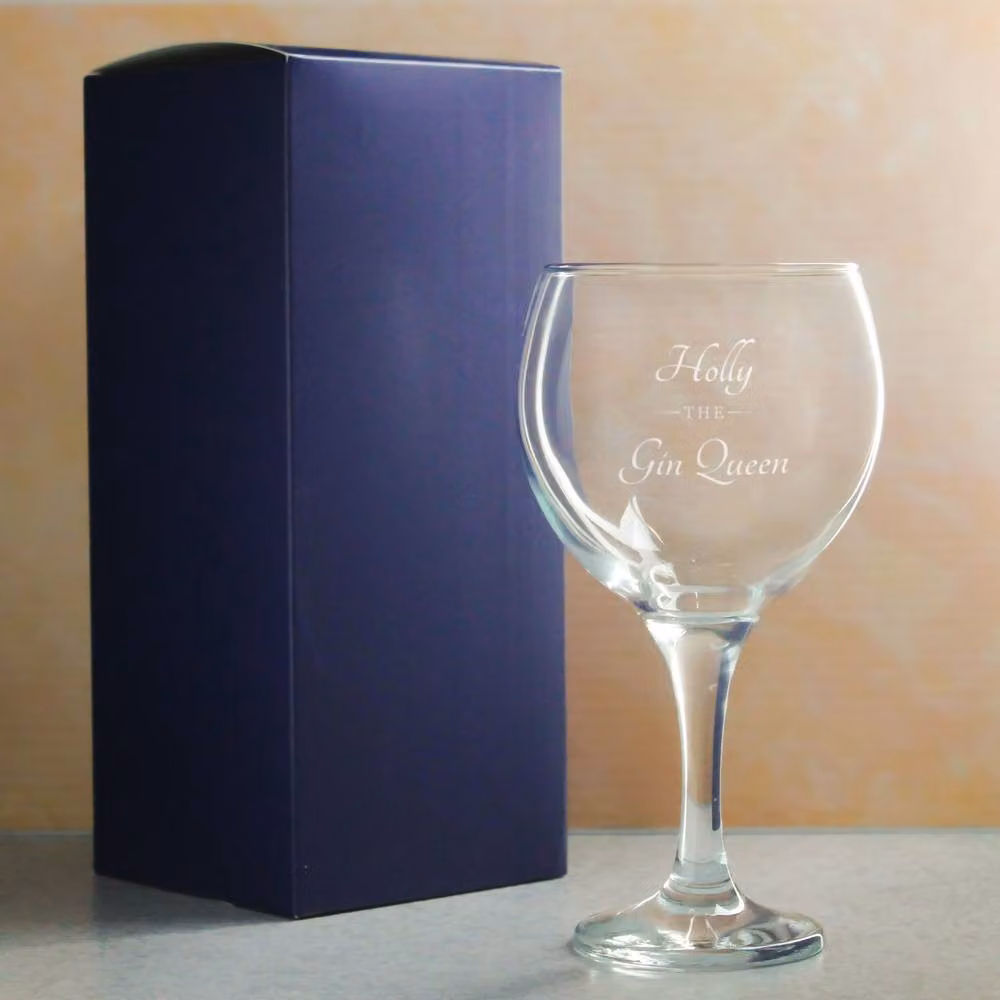Uniqueful Personalised The Gin Queen Any Name Gin Balloon Cocktail Glass in Clear – 2