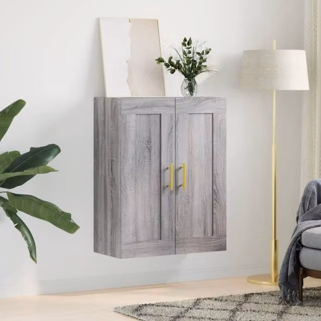 Berkfield Home Wall Mounted Grey Sonoma Cabinet with Hinged Doors and Internal Shelves, W: 69.5 cm, D: 34 cm, H: 90 cm – 1