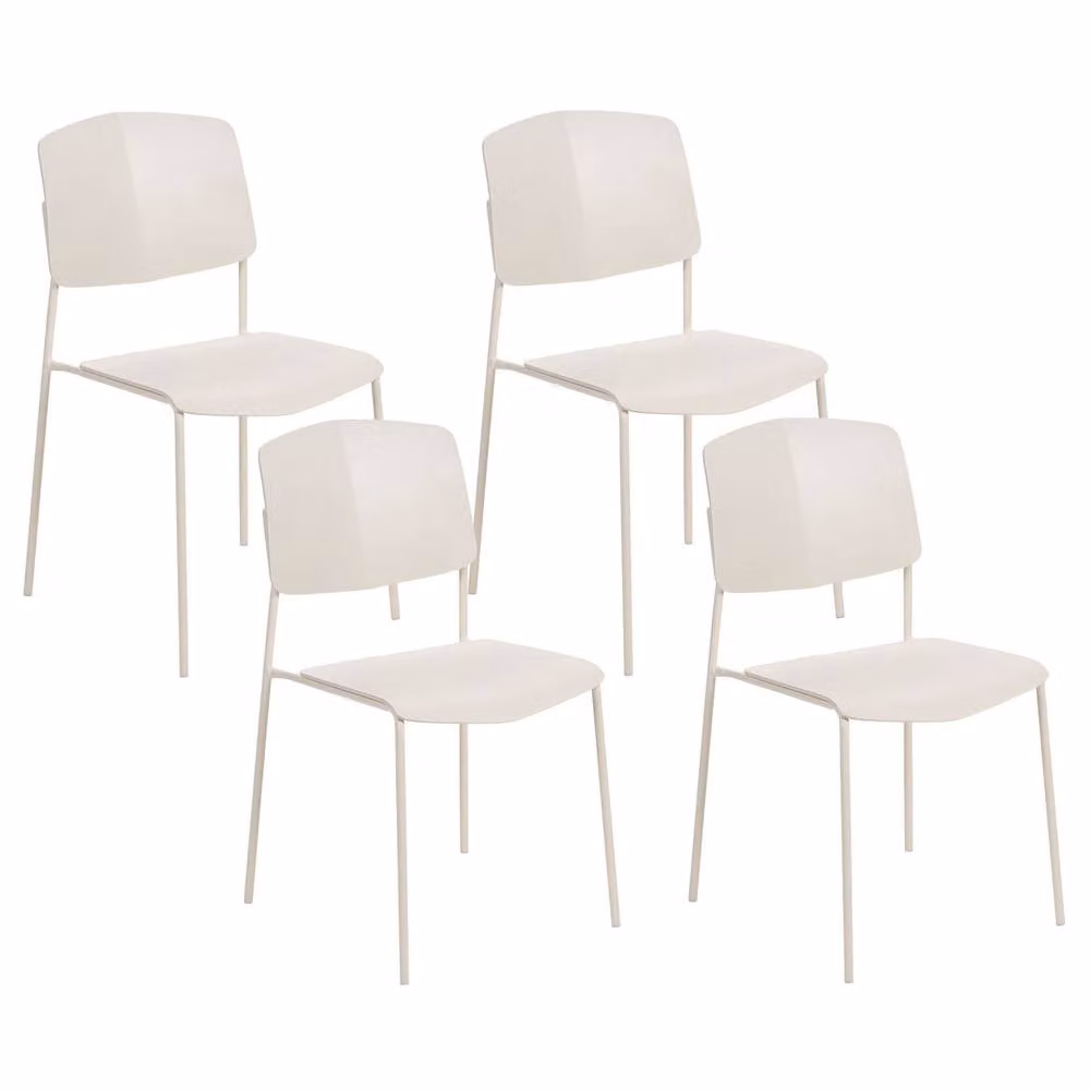 Wyld and Coco Set of 4 Beige Armless Dining Chairs with Synthetic Leather Seats and Metal Legs – 2