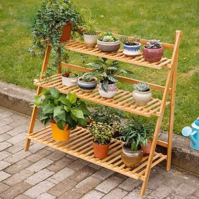 Livingandhome 3 Tier Bamboo Wooden Plant Stand, Brown