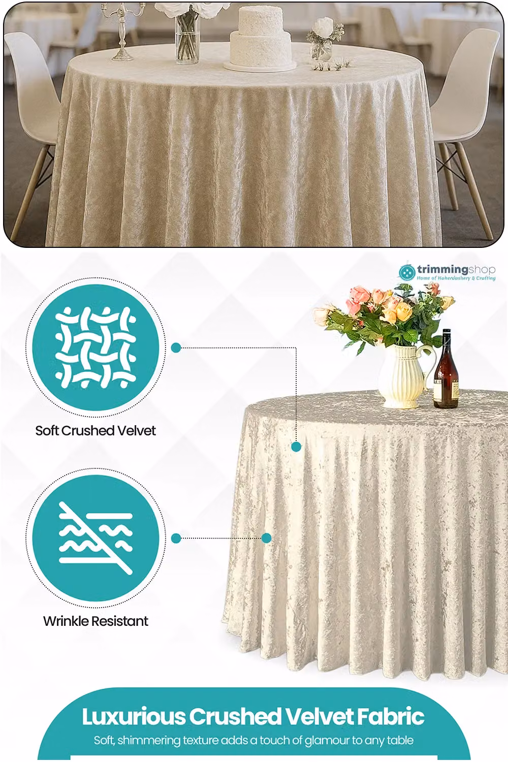 Neel Blue Diamond Velvet Round Tablecloth in Off-White, Diameter: 304.8 cm – 2