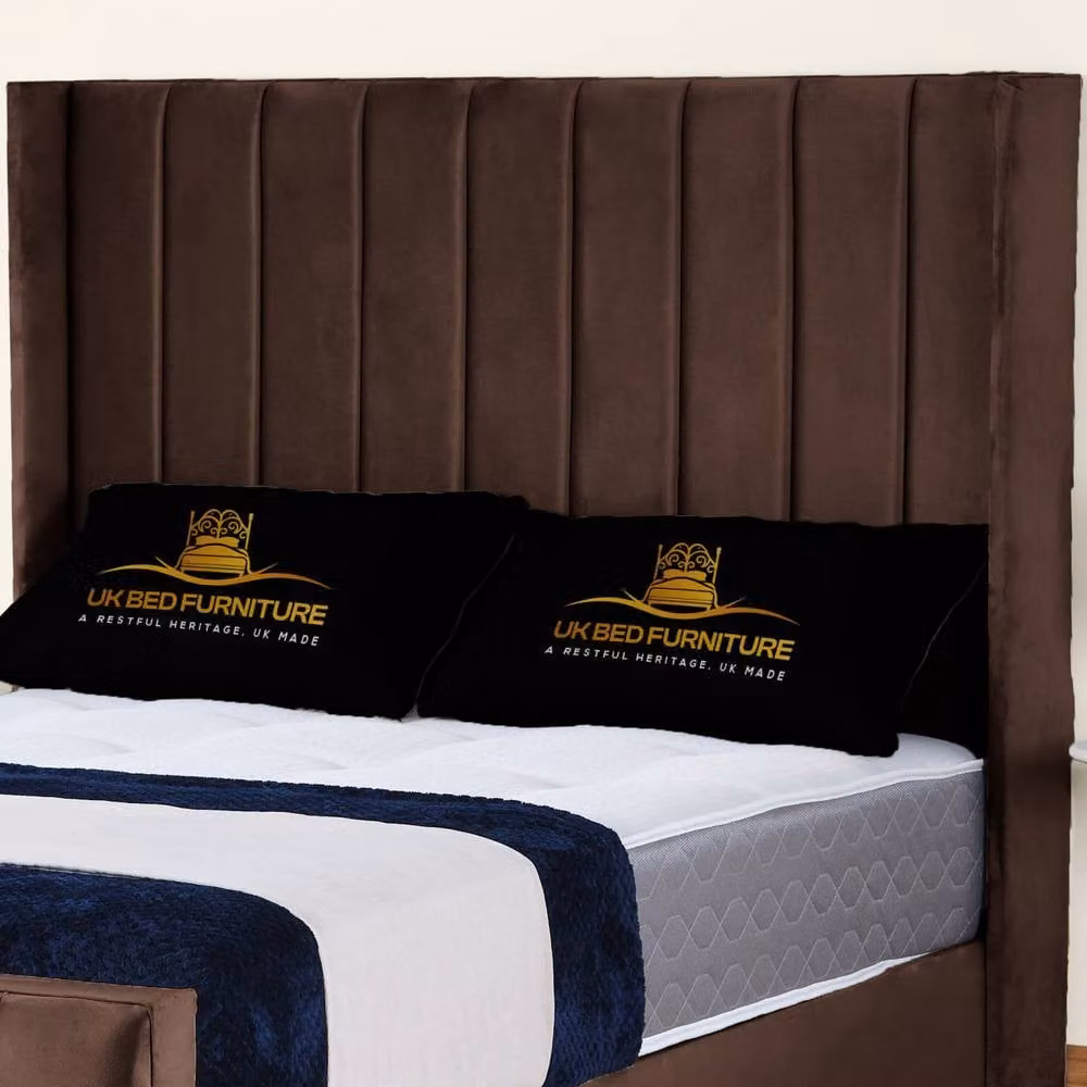 UK Bed Furniture Empire Winged Gas Lift Ottoman Upholstered Bed in Brown Velvet, Double (W/D/H: 140 x 200 cm) – 2