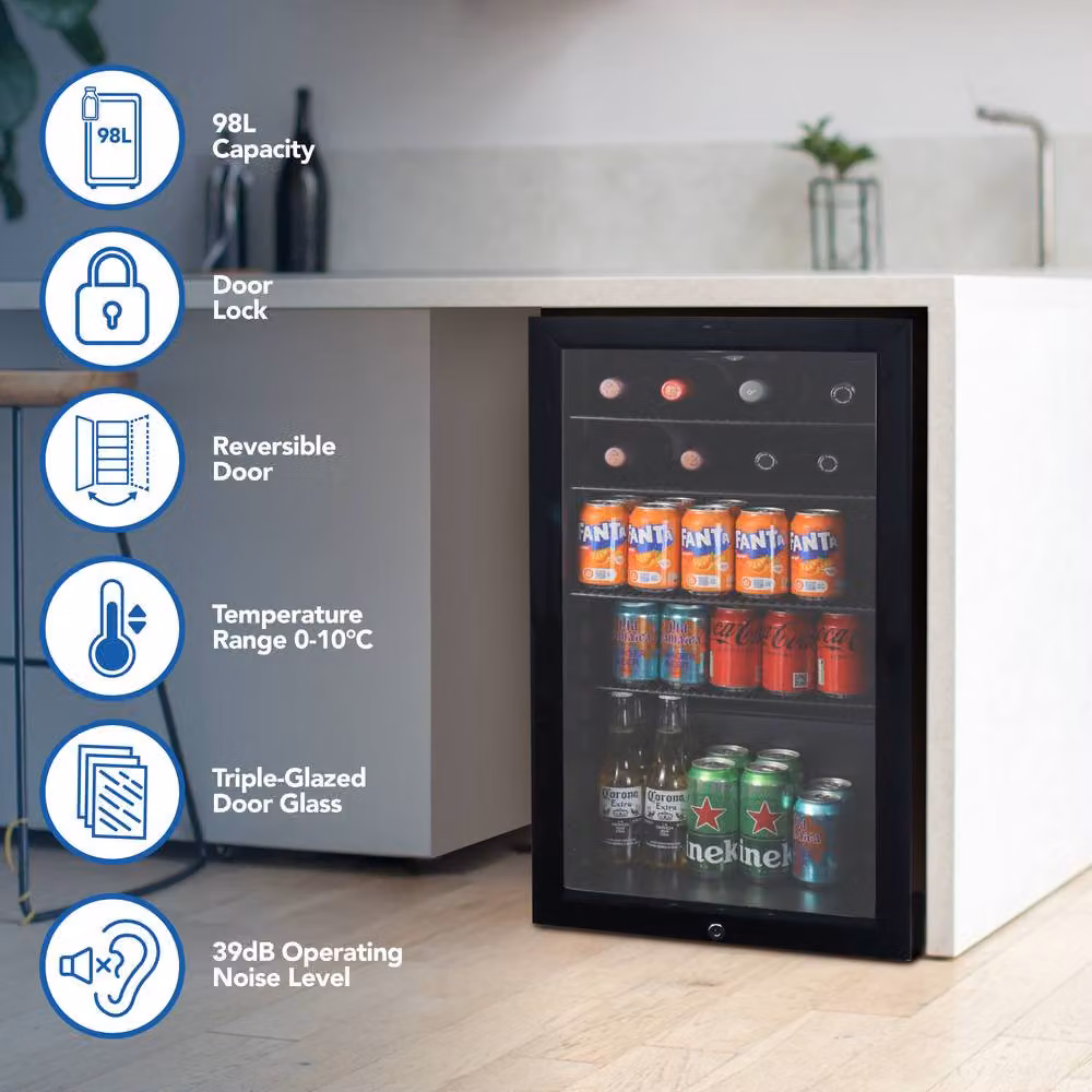 Igenix Under Counter Drinks Fridge, 98 Litre, Black – 2