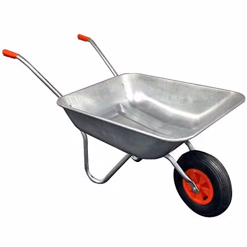 Gr8 Garden Heavy Duty Galvanised Steel Wheelbarrow in Silver, 65l Capacity