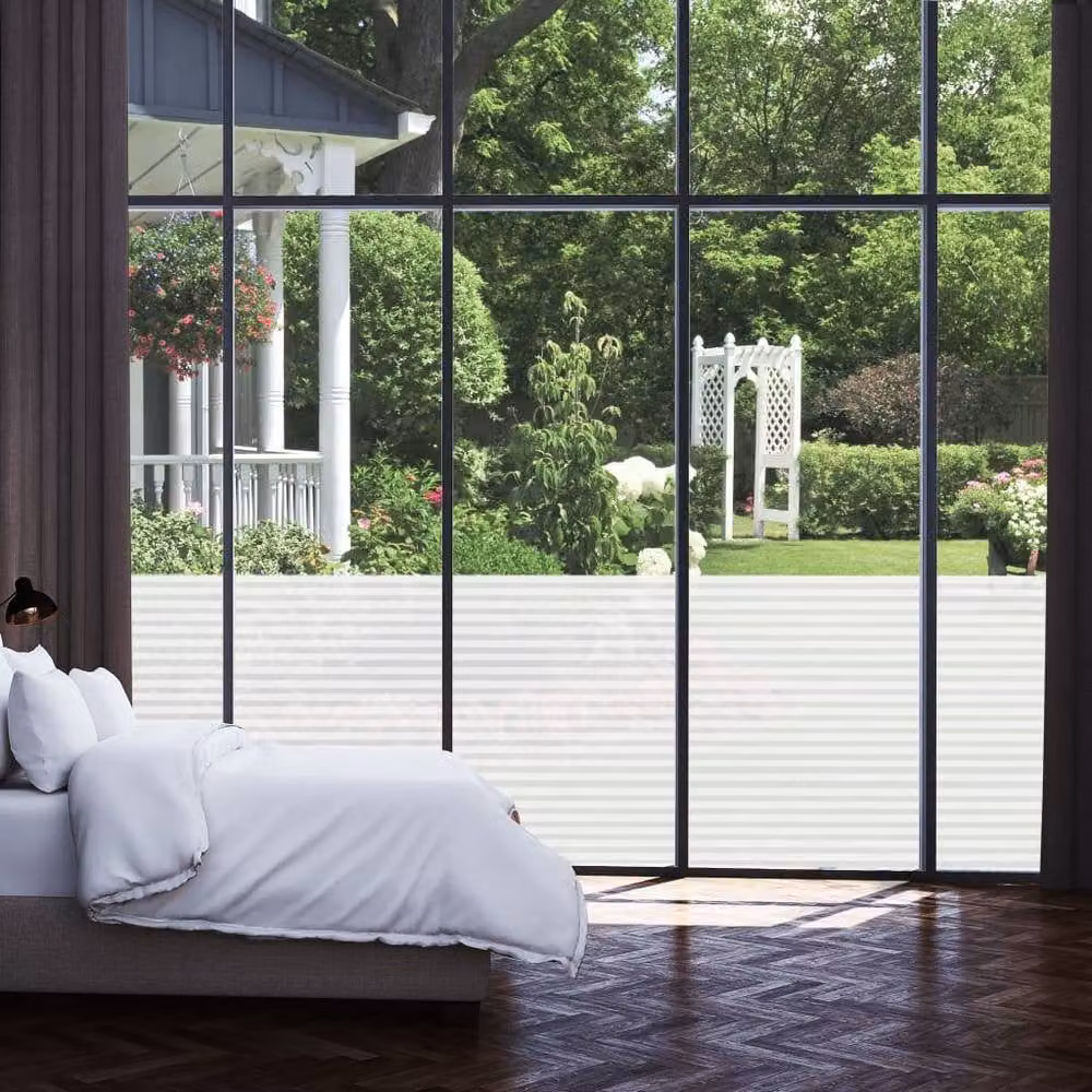 Berkfield White Frosted Stripes Design Self-Adhesive PVC Privacy Window Film – 2