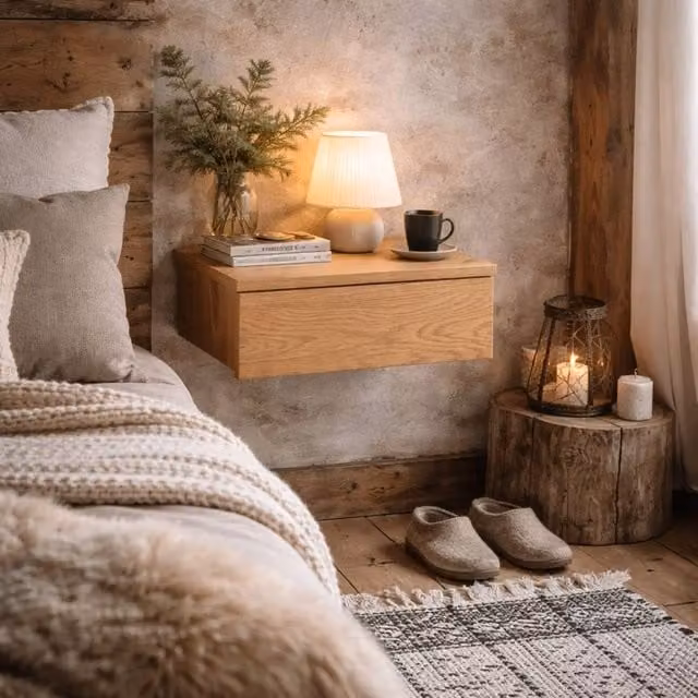 Wyld Haus Hereford Oak Wall Mounted Square Bedside Table with 1 Drawer in Natural – 1