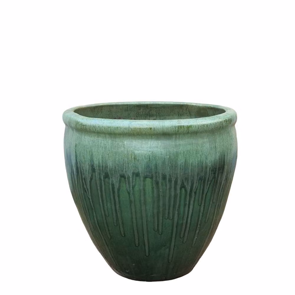 Primrose Volterra Glazed Terracotta Planter Tub in Green – 2