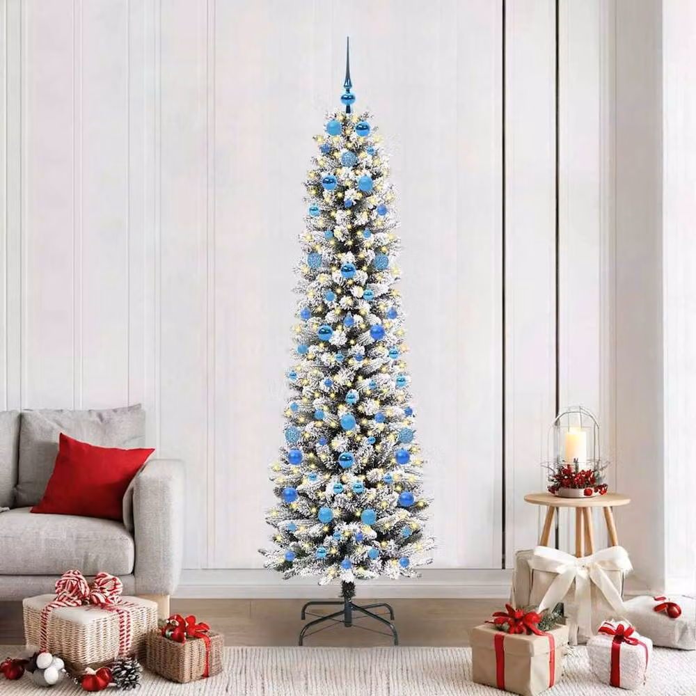 Berkfield Home Artificial Christmas Tree with 300 LEDs in Green and White, H: 210 cm, W: 58 cm, D: 58 cm – 2