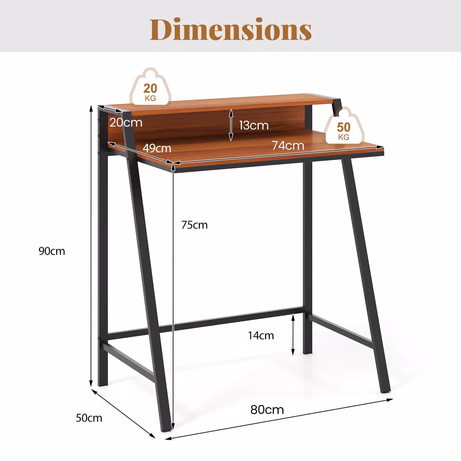 Gymax Compact Brown Computer Desk with Monitor Stand – 2