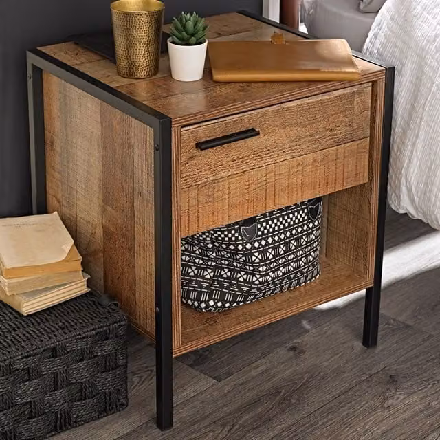 netfurniture Hector Bedside Cabinet in Brown Distressed Oak Effect, W: 40.0 cm, D: 50.0 cm, H: 43.8 cm – 1