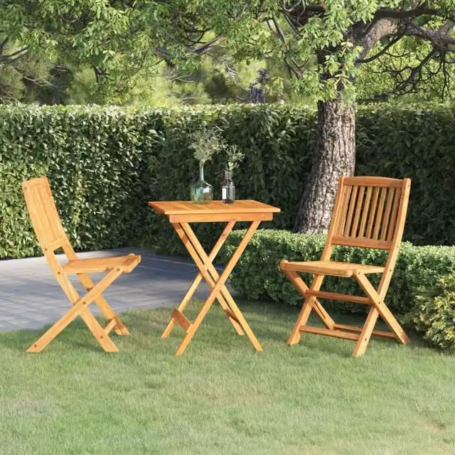 Berkfield Home 3 Piece Folding Garden Dining Set in Brown Solid Acacia Wood