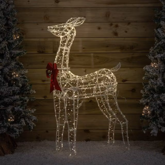 Samuel Alexander Light up Acrylic Christmas Deer Decoration with Red Bow and 880 Warm White LEDs, Height: 124 cm
