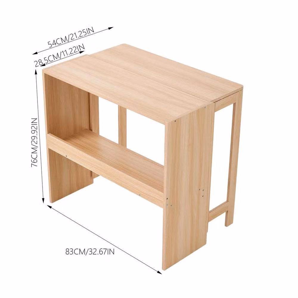 EONLION Natural Folding Computer Desk in Brown Wood with Drop Leaf Design – 2