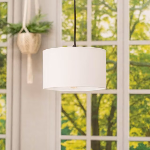 ValueLights Reni Small Modern Cylinder Drum Pendant Lamp Shade in White Fabric, W: 15 cm, D: 15 cm, H: 25 cm