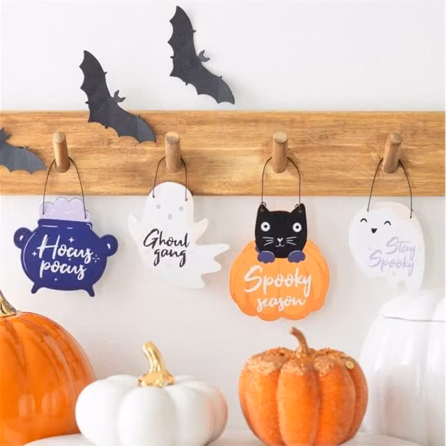 KDMK Set of 24 Multicolour Mini Spooky Halloween Tabletop Paper Signs