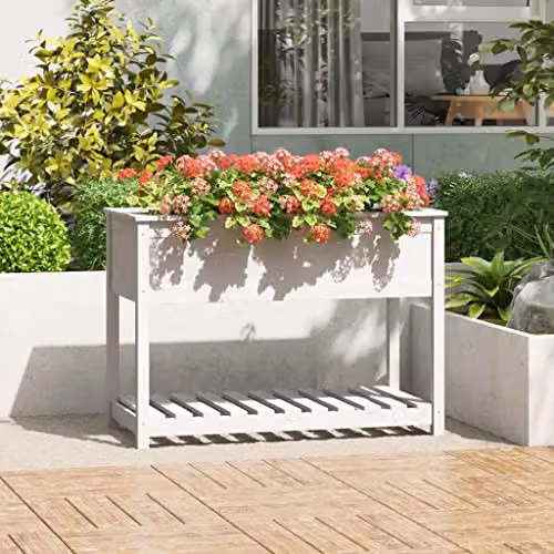 vidaXL White Pine Wood Planter with Shelf, W/D/H: 111.5 x 54 x 81 cm – 2