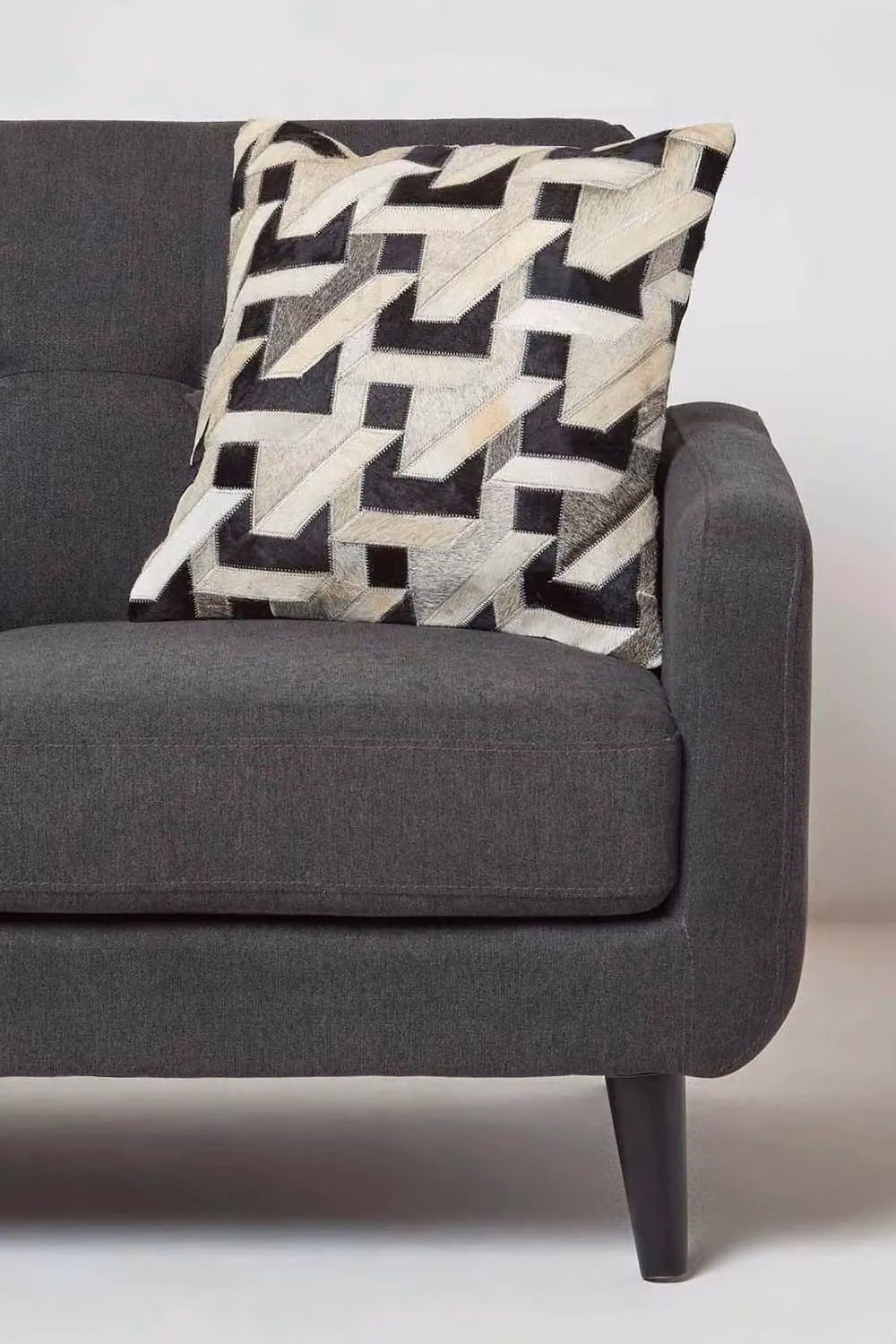 Homescapes Geometric Block Leather Cushion in Brown and Beige, W/D/H: 45 x 45 x 45 cm – 2