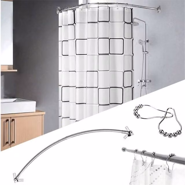 Kelvenix Curved Stainless Steel Shower Curtain Rod Rail in Silver