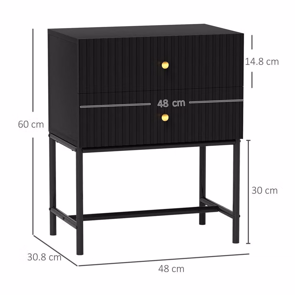 Wyld Haus Nafico Black and Gold Ribbed 2 Drawer Bedside Table W/D/H: 48 x 30.8 x 60 cm – 3