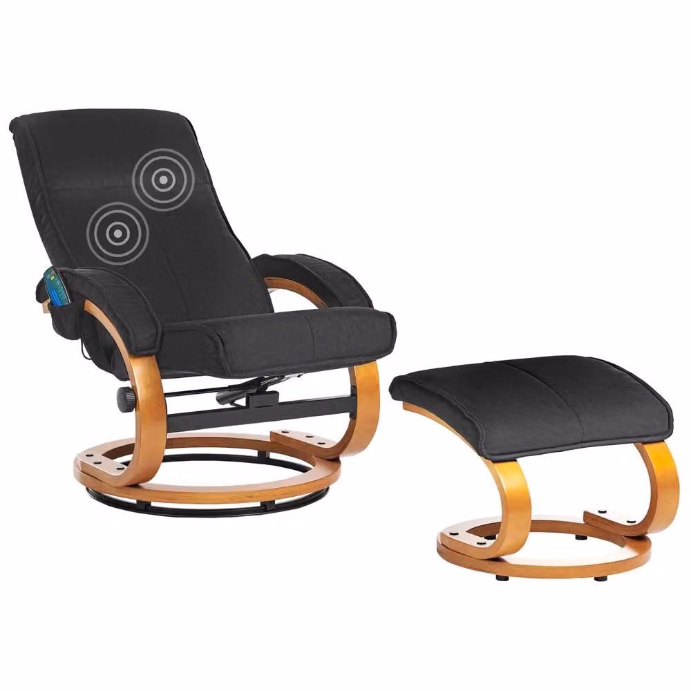 Wyld and Coco Black Retro Motorised Recliner Armchair with Matching Ottoman and Rubberwood Frame – 2