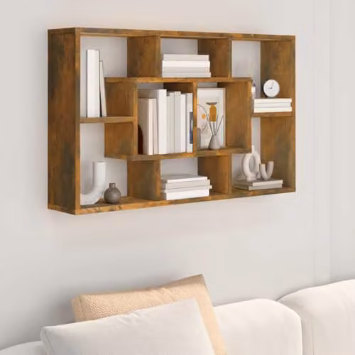 vidaXL Wall Mounted Media Shelf in Smoked Oak Brown, W/D/H: 85 x 16 x 52.5 cm – 2