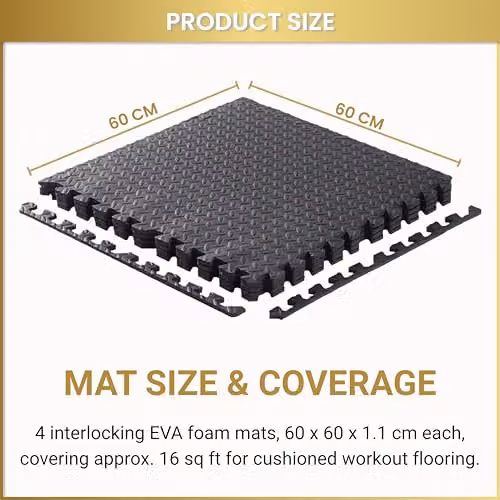 SHATCHI 4 Piece Black Interlocking EVA Foam Exercise Floor Mats, W/D/H: 60 x 60 x 1.1 cm – 3