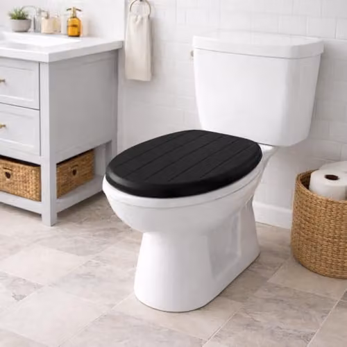 SPOT ON DEALZ Black Oval MDF Wood Toilet Seat Replacement – 2