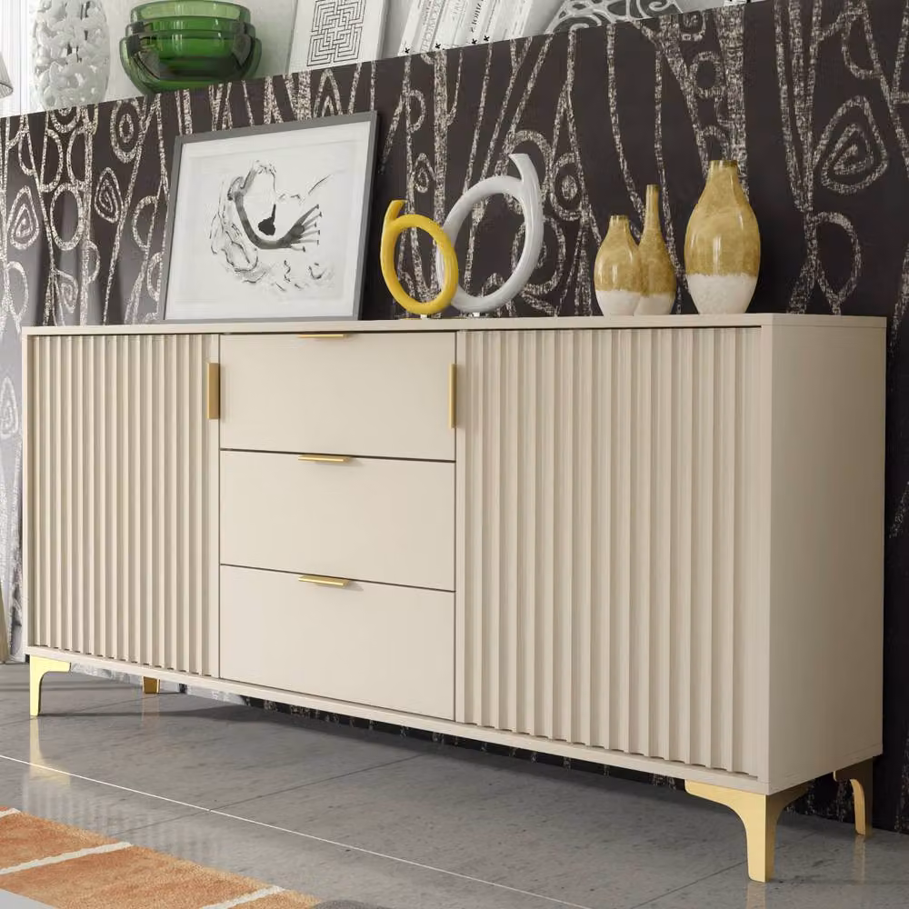 Creative Furniture Tide Crest Sideboard in Cashmere Warm Beige and Gold, W: 140 cm, H: 80 cm, D: 35 cm – 4