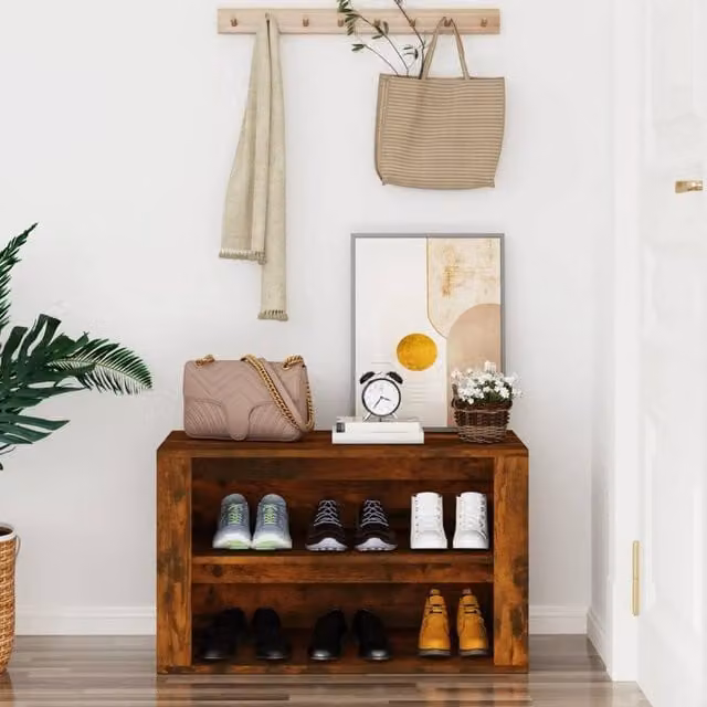 Berkfield Home Smoked Oak Shoe Rack in Brown, W/D/H: 75 x 35 x 45 cm