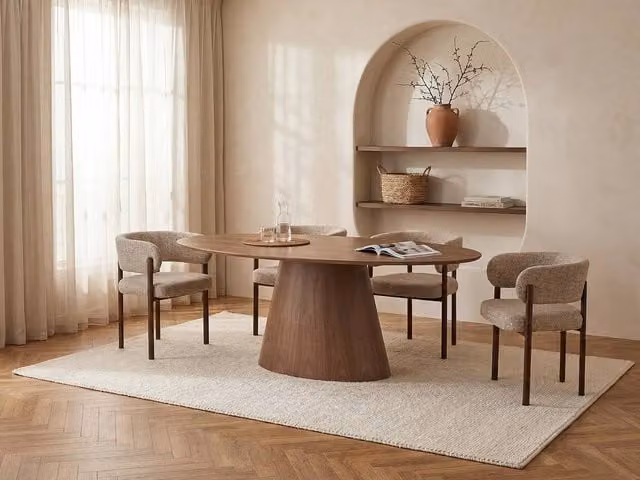 Vente-unique Antelada 6-Seater Oval Dining Table in Dark Natural Walnut Veneer, W: 240 cm, D: 90 cm, H: 75 cm – 1