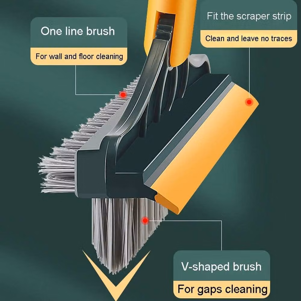 EONLION 3-in-1 Yellow Floor Scrub Brush with Telescopic Handle and Scraper, Length: 100 cm – 2