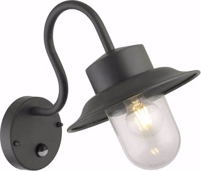 First Choice Lighting Montford Black Outdoor Motion Sensor IP44 Security Wall Light