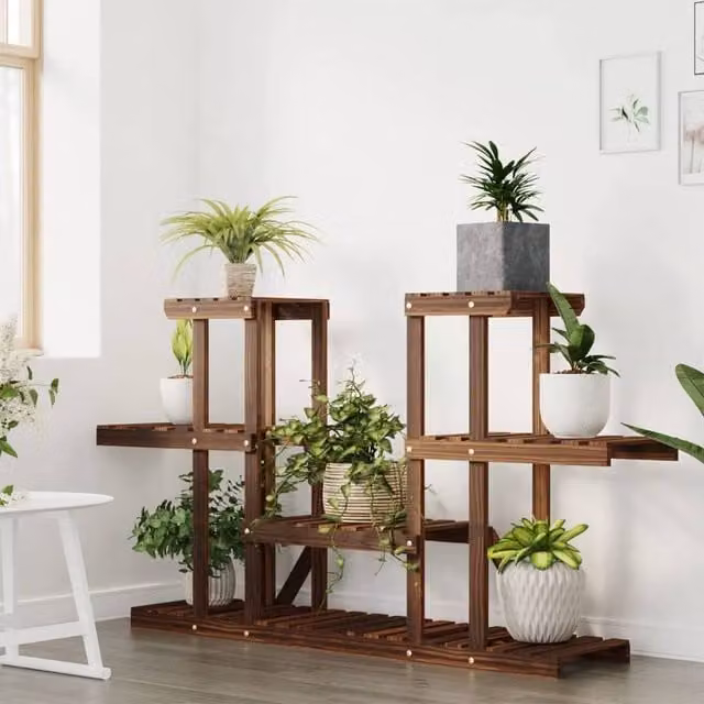 Berkfield Home Elegant Flower Stand in Brown Solid Wood, W/D/H: 110 x 25 x 73 cm – 1