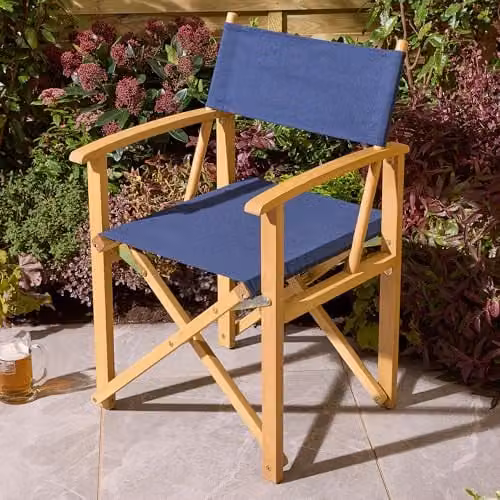 Rowlinson Ascot Folding Directors Chair in Blue with UV-Resistant Eucalyptus Wood – 1