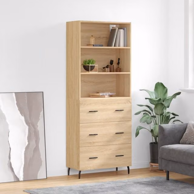 Berkfield Home Sonoma Oak Highboard in Brown, W/D/H: 69.5 x 34 x 180 cm