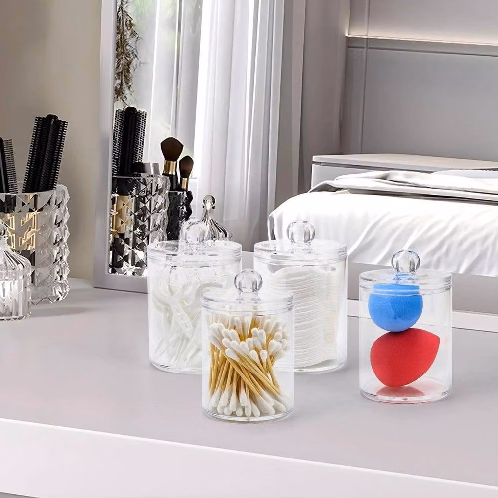 PAWNORA 4-Piece Clear Acrylic Bathroom Cotton Bud Holder Dispenser Set with Lids – 2