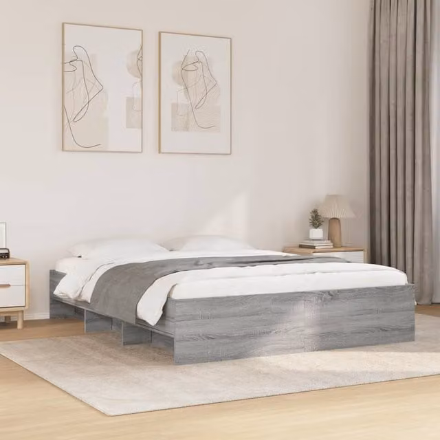 Berkfield Home Grey Sonoma Bed Frame with Side Compartments, W/D/H: 160 x 200 cm, Engineered Wood
