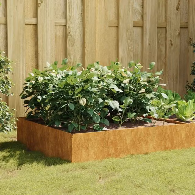Berkfield Home Garden Square Corten Steel Raised Bed in Brown, W/D/H: 100 x 100 x 41 cm – 1